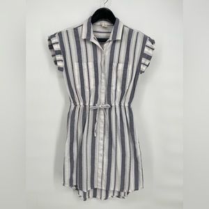 Japna High-Low Striped Shirt‎ Dress size S with pockets, button down tie waist
